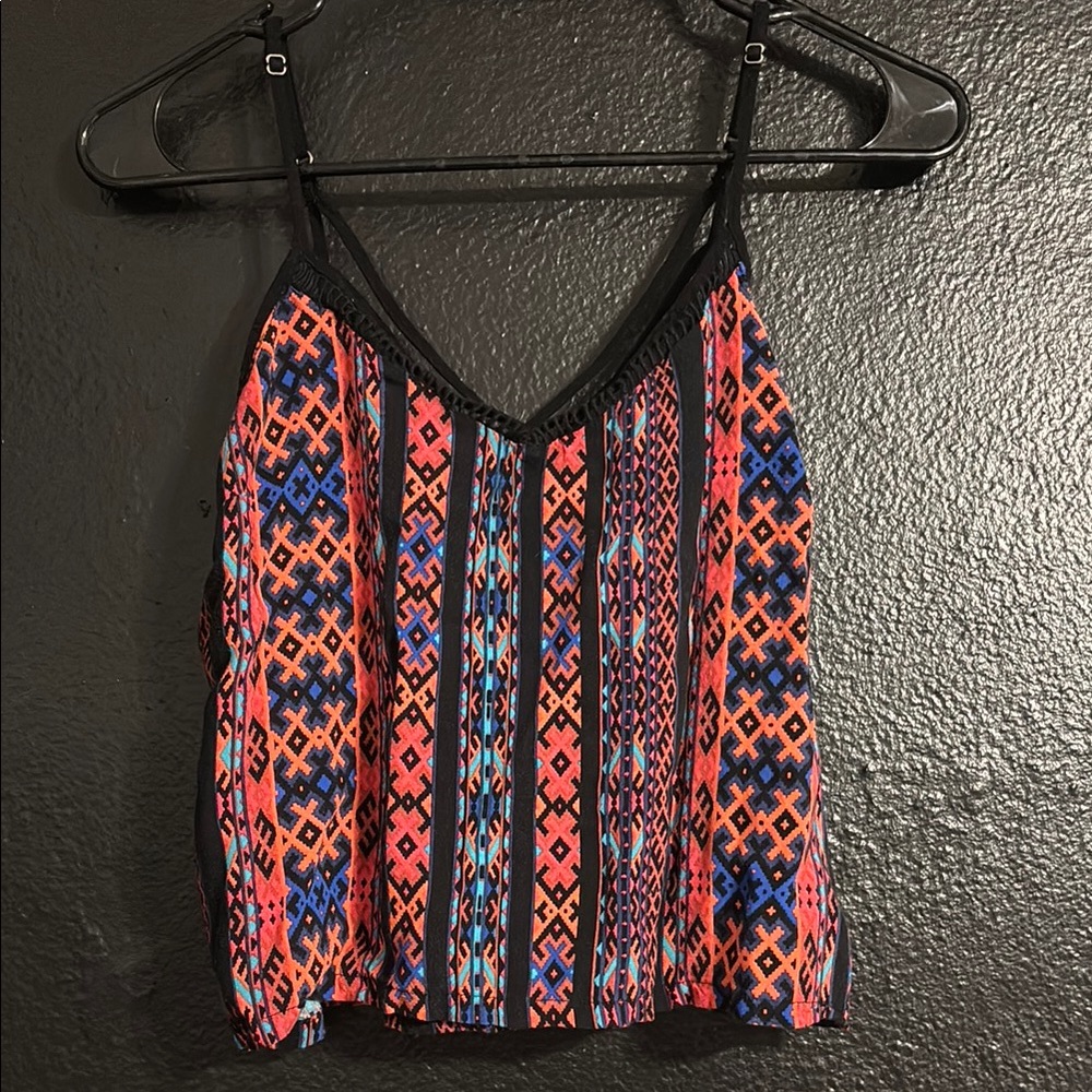 Vibrant Pink and Blue spaghetti strap, Graphic Crop Camisole